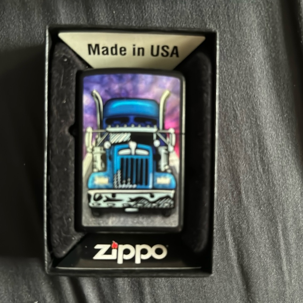 Zippo Lighter Trucker Tractor Truck Driver Black Satin